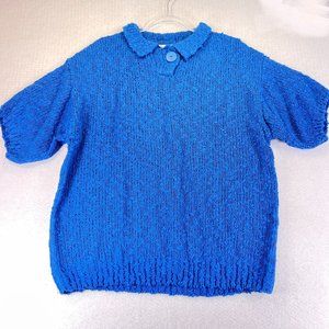 Vintage PERSPECTIVE Womens XXL Plus Blue Sweater Boucle Popcorn Knit Top Button
